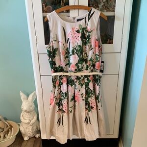 Tommy Hilfiger sz 12 Floral Sleeveless Dress - Pink and Green NWT belted zip